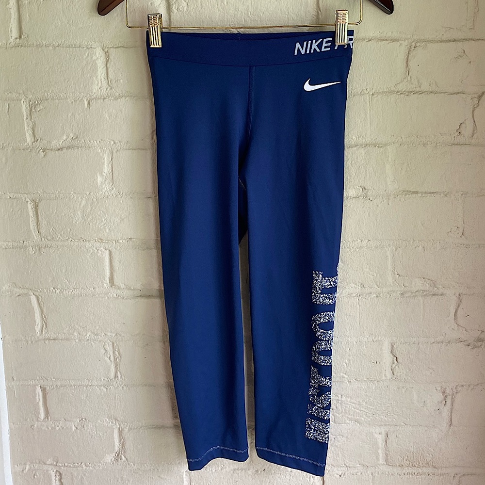 Nike Dri-fit size XS navy blue & white just do it compression capris leggings